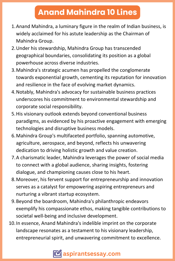 10 Lines About Anand Mahindra