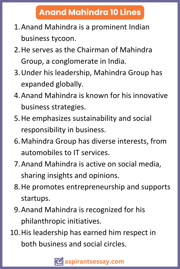 10 Lines on Anand Mahindra