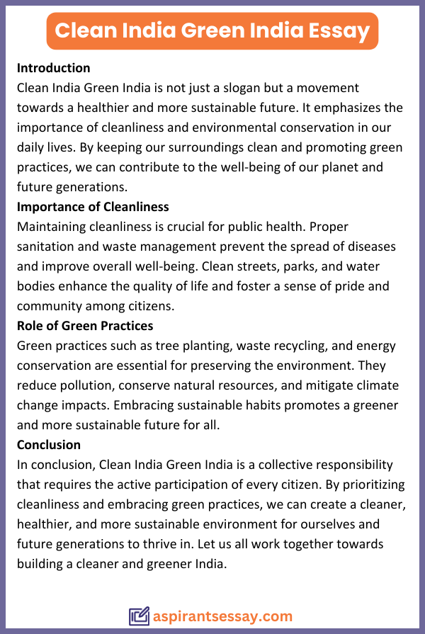 Essay on Clean India Green India