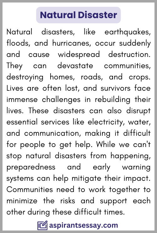 natural disaster essay 150 words