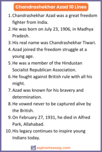 10 Lines on Chandrashekhar Azad in English
