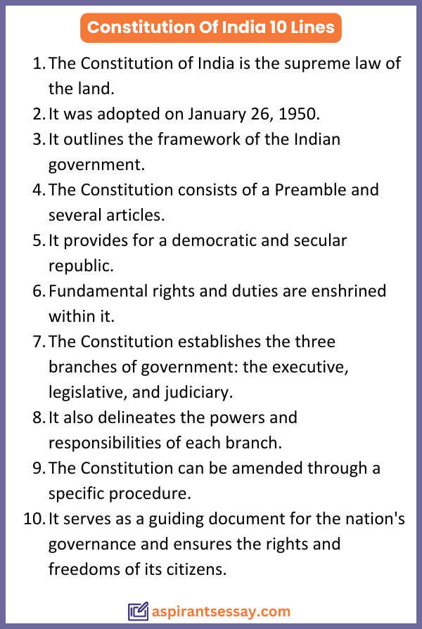 10 Lines on Constitution Of India