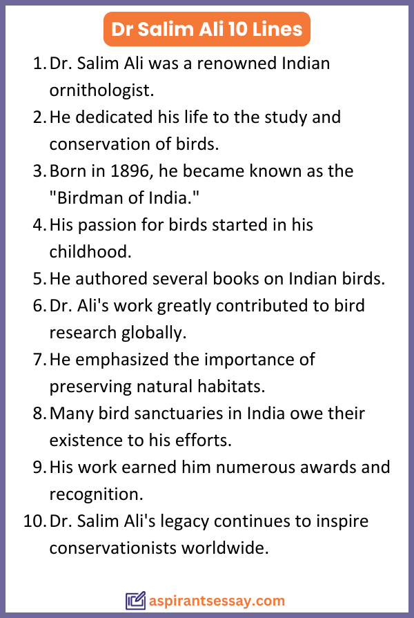 10 Lines on Dr Salim Ali in English