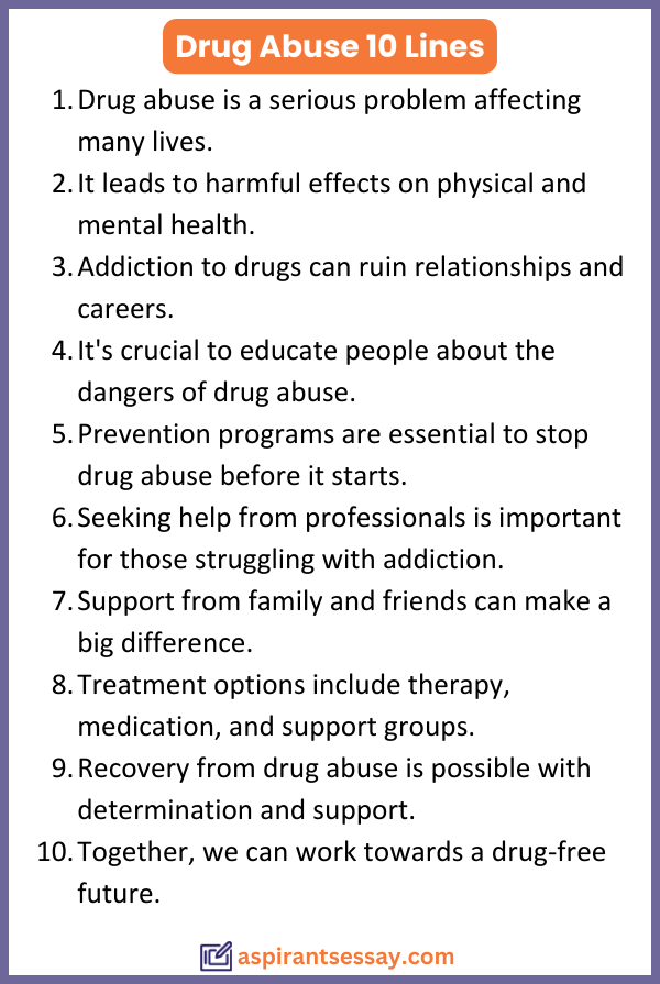 10 Lines on Drug Abuse