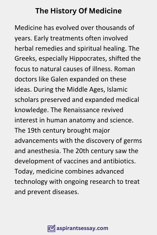 History Of Medicine Paragraphs